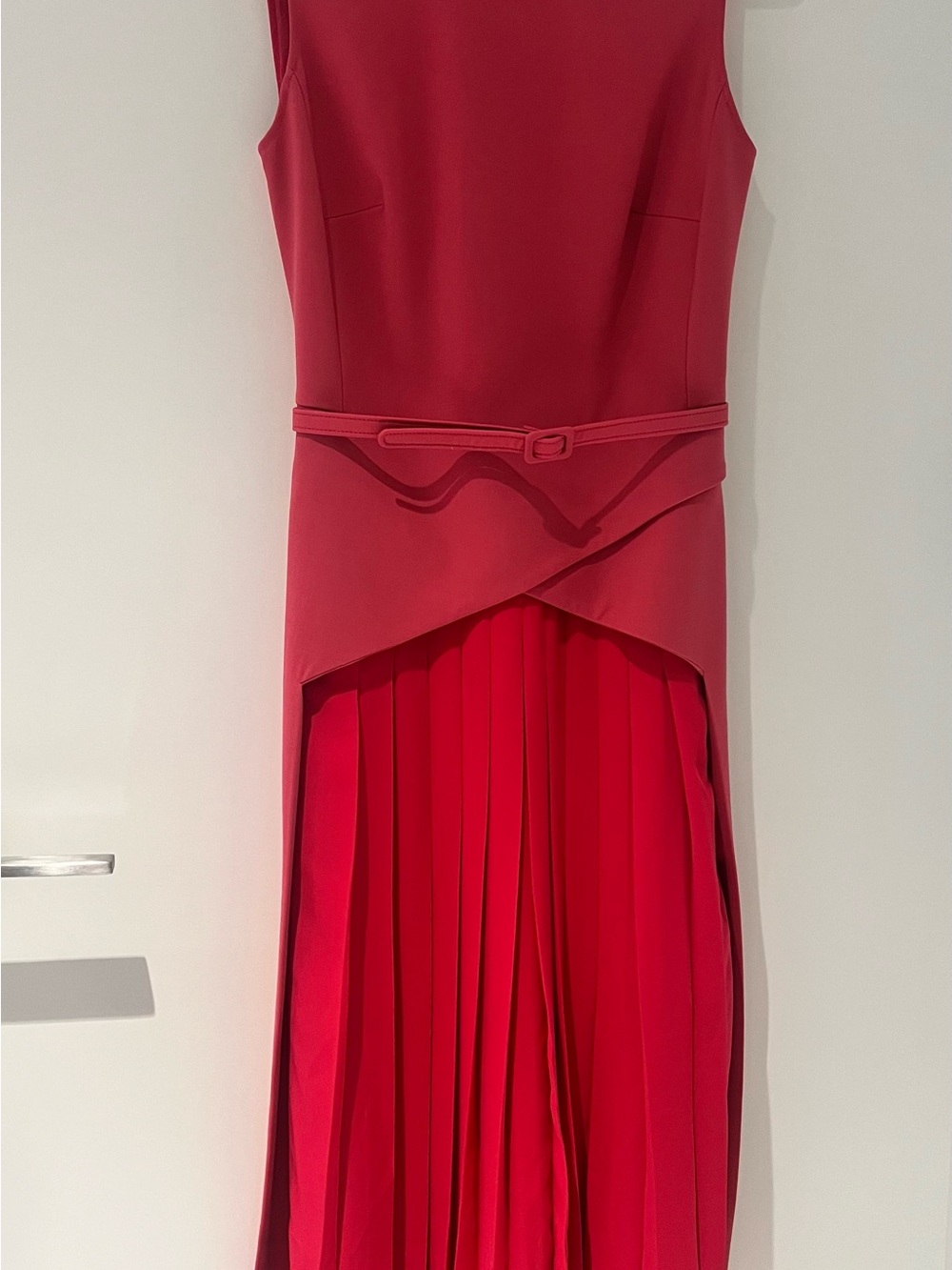 Oscar de la Renta Pink Sleeveless Belted Pleated Wool Midi Dress - Picture 8 of 11